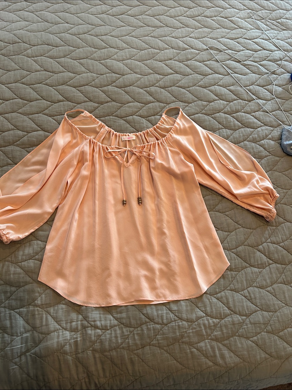 Alice & Trixie Pale Peach Silk Open 3/4 Sleeve and Adjustable Neckline Blouse